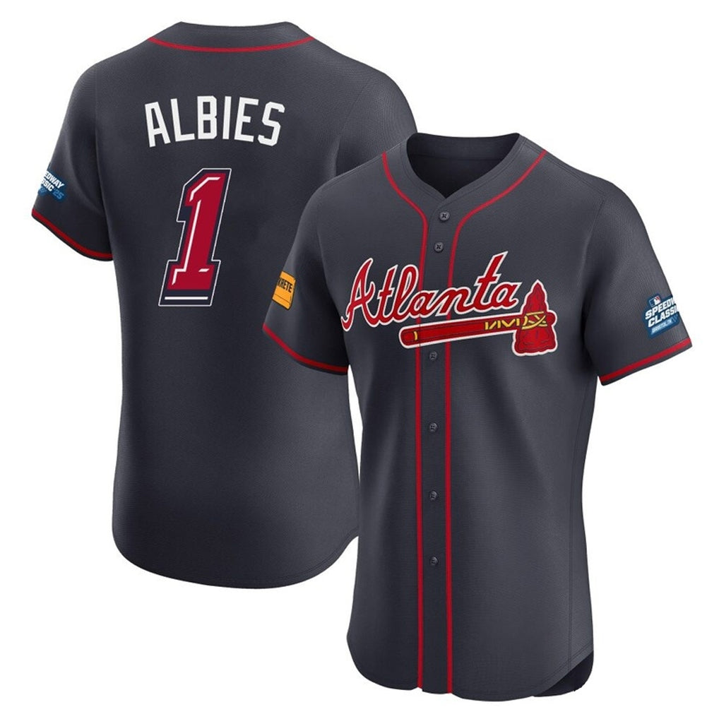 Atlanta Braves #1 Ozzie Albies Player Navy BFRAILEY 2025 Speedway Classic Limited Elite Home Game Stitched Jerseys