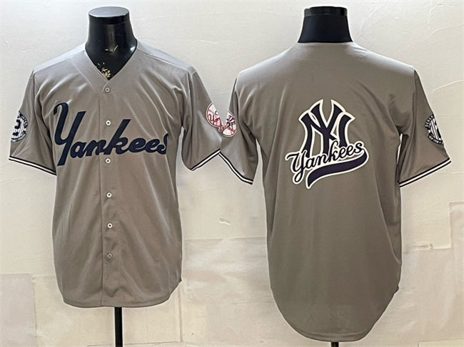 New York Yankees Team Big Logo Grey BFRAILEY With Patch Limited Stitched Jersey
