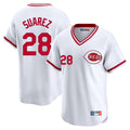 Cincinnati Reds #28 Eugenio Su¨¢rez Player White BFRAILEY Cooperstown Collection Limited T-shirt Home Stitched Jerseys