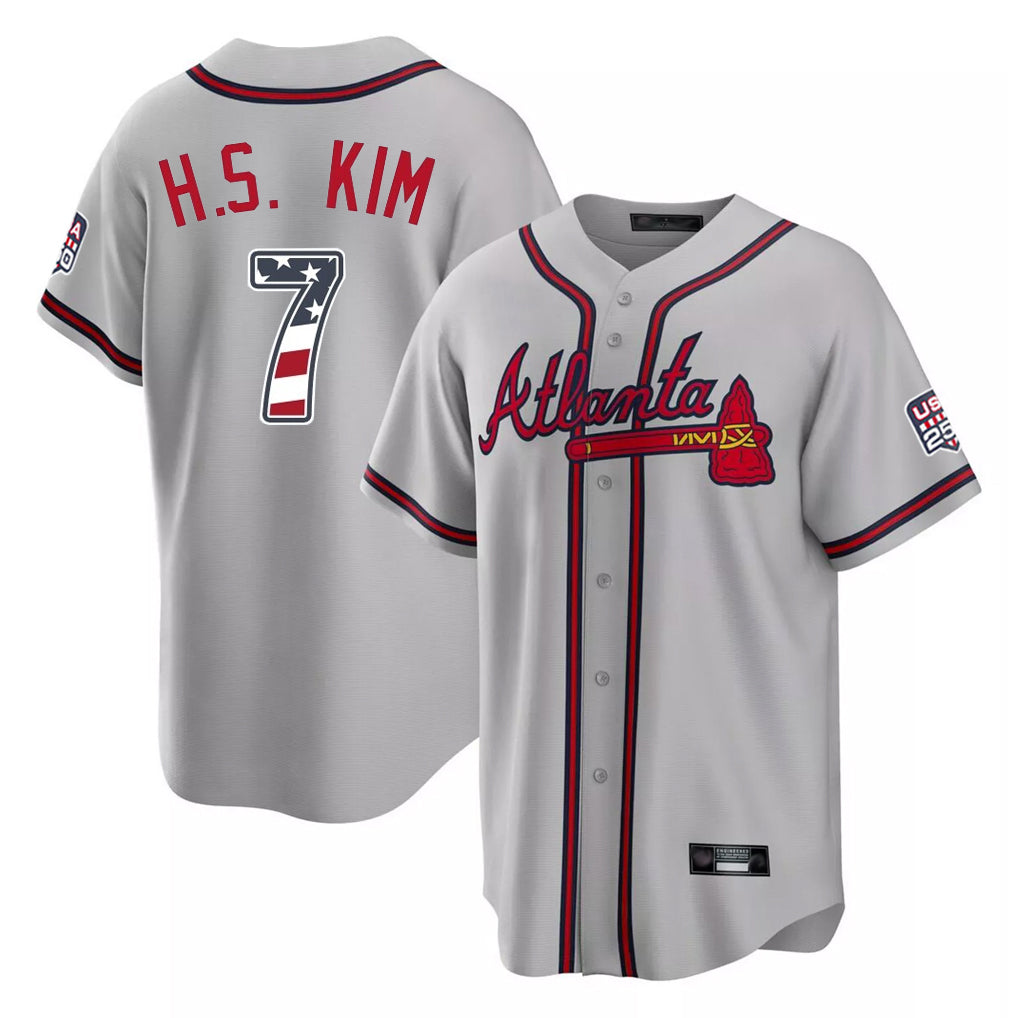 Atlanta Braves #7 Ha-Seong Kim Player Gray BFRAILEY USA 250 Fourth Of July Limited Home Game Stitched Jerseys