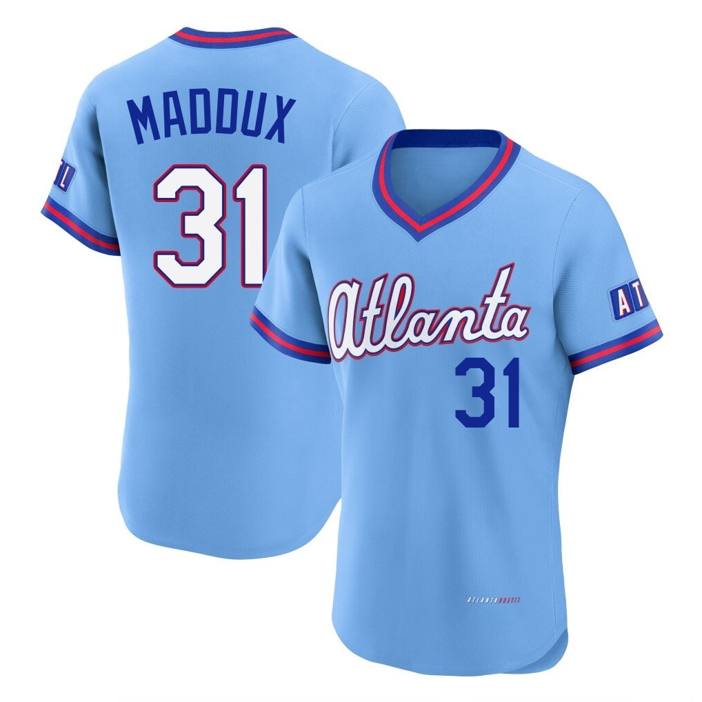 Atlanta Braves #31 Greg Maddux Player Powder Blue BFRAILEY 2026 City Connect T-shirt Limited Elite Home Game Stitched Jerseys