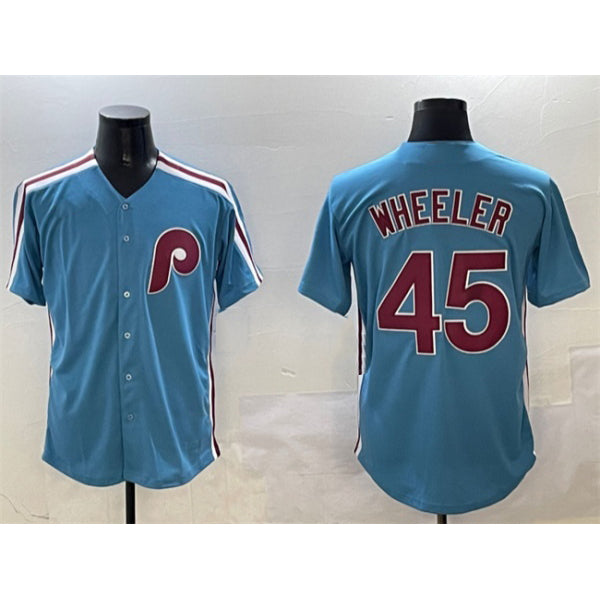Philadelphia Phillies #45 Zack Wheeler Blue BFRAILEY Cool Base Stitched Jersey