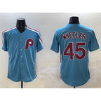 Philadelphia Phillies #45 Zack Wheeler Blue BFRAILEY Cool Base Stitched Jersey