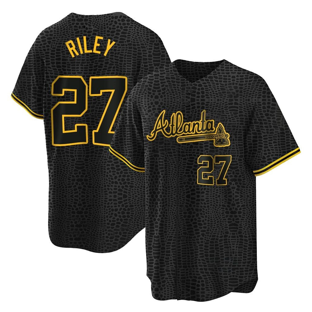 Atlanta Braves #27 Austin Riley Player Black BFRAILEY Snake Skin City Home Game Stitched Jerseys