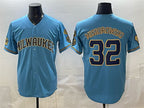 Milwaukee Brewers #32 Jacob Misiorowski Blue BFRAILEY With Home & Bob Uecker Patch Stitched Jersey