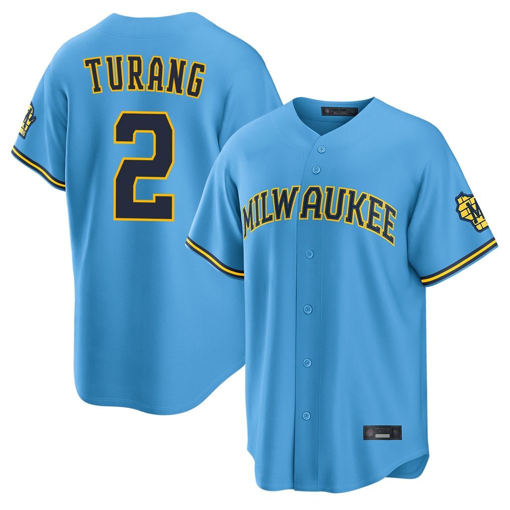 Milwaukee Brewers #2 Brice Turang Player Light Blue BFRAILEY Road Stadium Game Stitched Jerseys