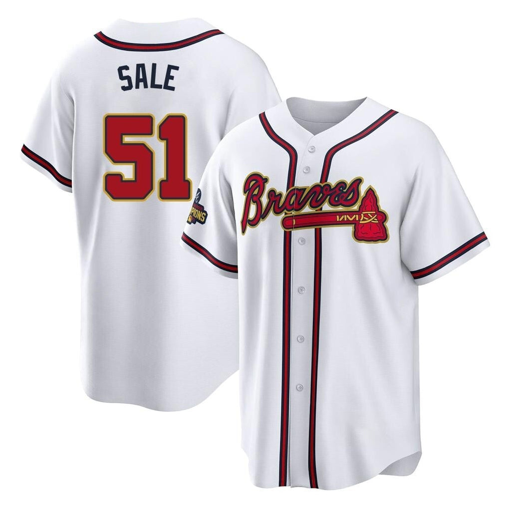 Atlanta Braves #51 Chris Sale Player White Gold BFRAILEY Home Game Stitched Jerseys