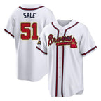 Atlanta Braves #51 Chris Sale Player White Gold BFRAILEY Home Game Stitched Jerseys