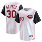 Cincinnati Reds #30 Ken Griffey Player White Black BFRAILEY Stripe Field of Dreams Game Home Stitched Jerseys