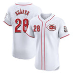 Cincinnati Reds #28 Eugenio Su¨¢rez Player White BFRAILEY Limited Elite Home Stitched Jerseys