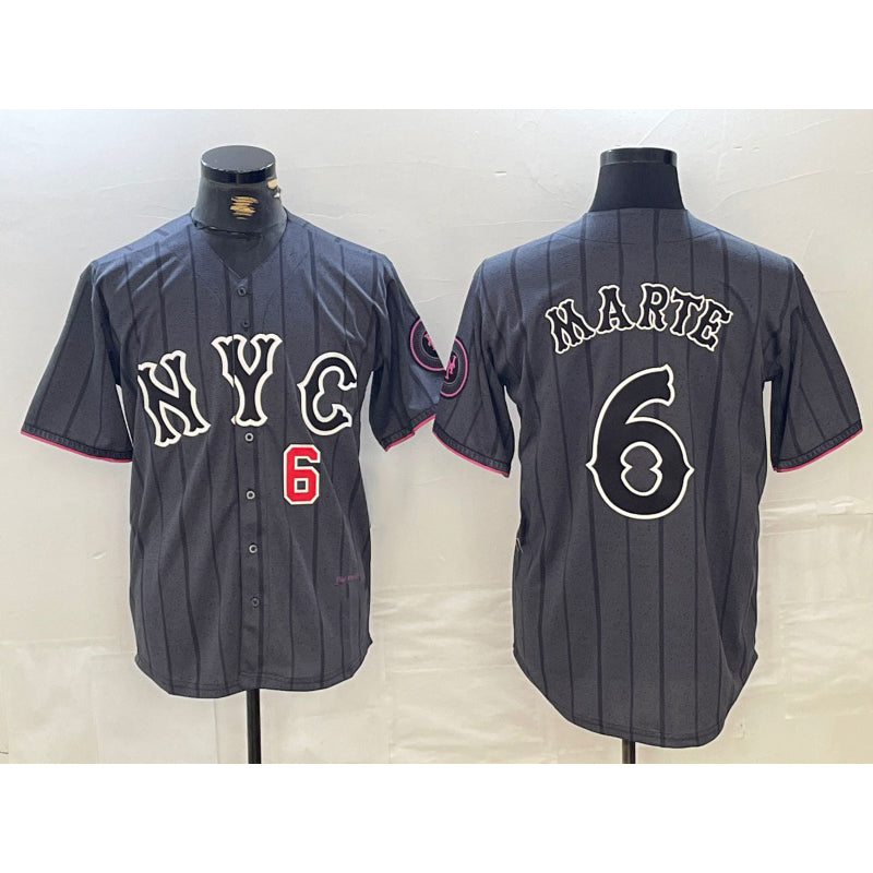 New York Mets #6 Starling Marte Gray BFRAILEY 2024 City Connect Cool Base Stitched Jerseys