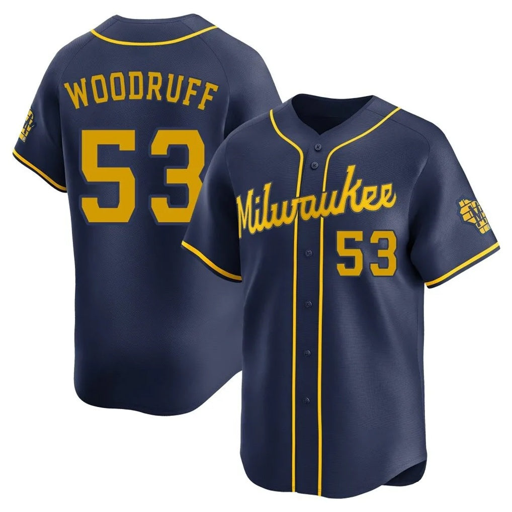 Milwaukee Brewers #53 Brandon Woodruff Player Navy BFRAILEY Home Limited Stitched Jerseys