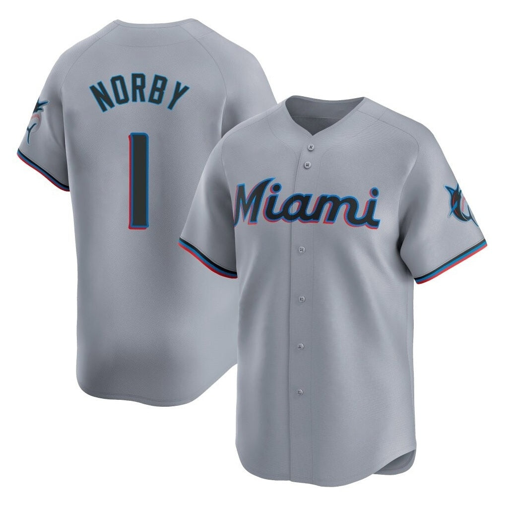 Miami Marlins #1 Connor Norby Player Gray BFRAILEY Home Limited Stitched Jerseys