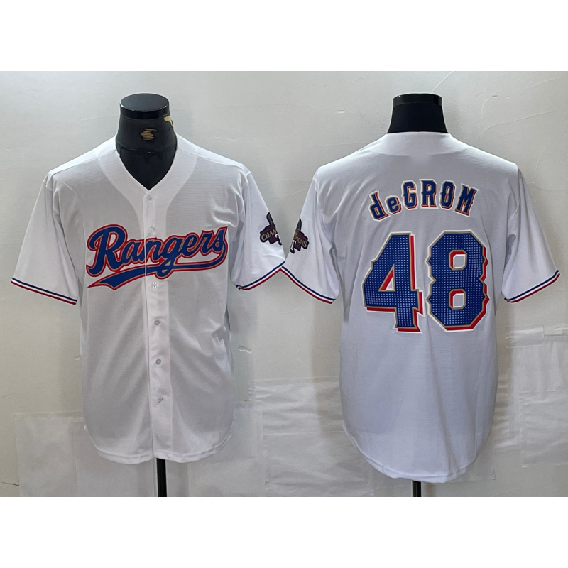 Texas Rangers #48 Jacob deGrom White BFRAILEY 2024 Gold Collection Limited Cool Base Jersey