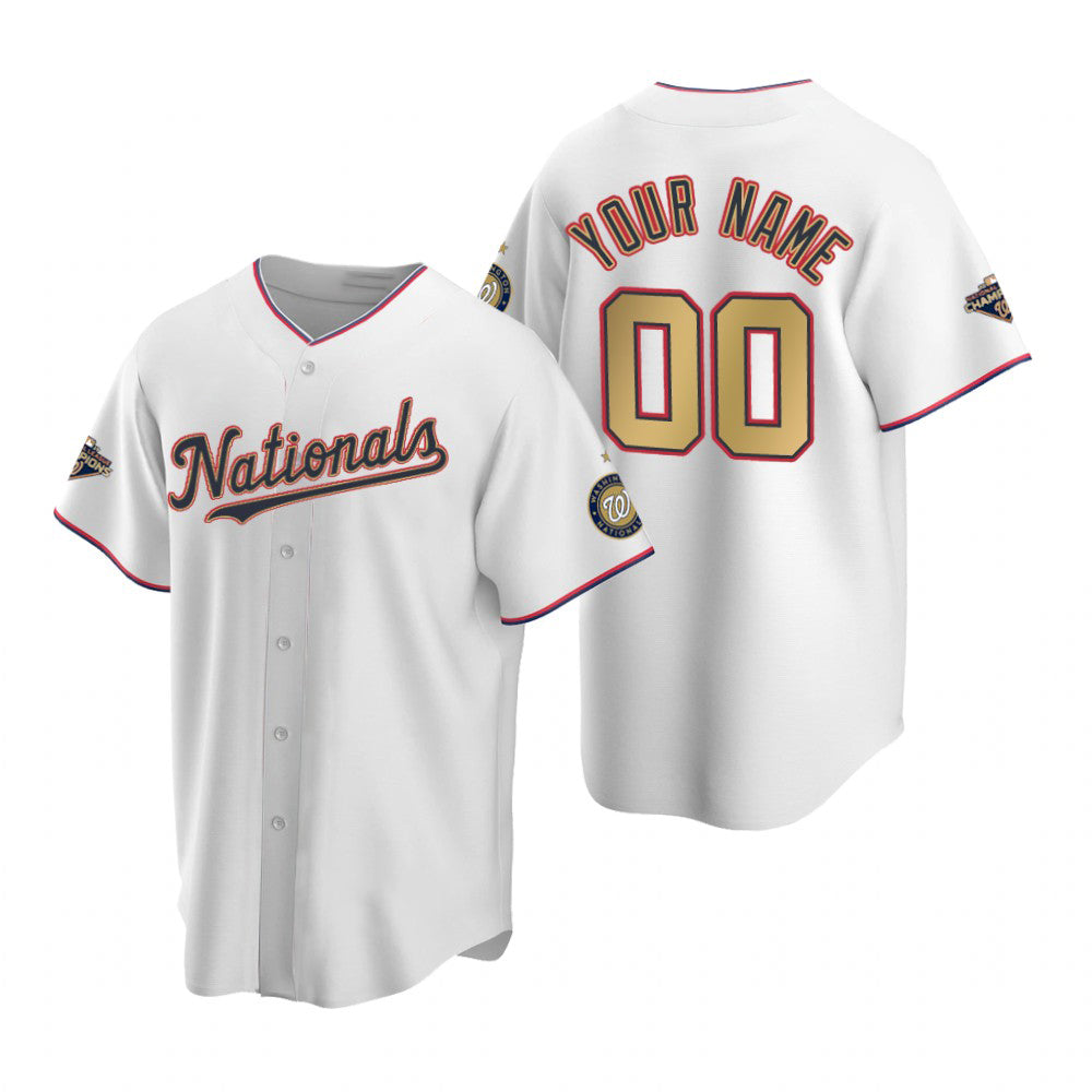 Custom Washington Nationals White Gold BFRAILEY 2019 World Series Champions Stitched Cool Base Jersey