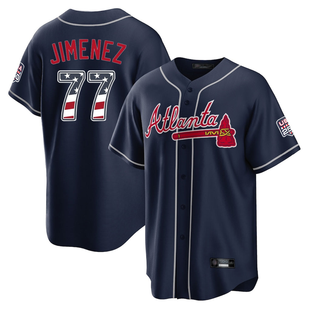 Atlanta Braves #77 Joe Jimenez Player Navy BFRAILEY USA 250 Fourth Of July Limited Home Game Stitched Jerseys