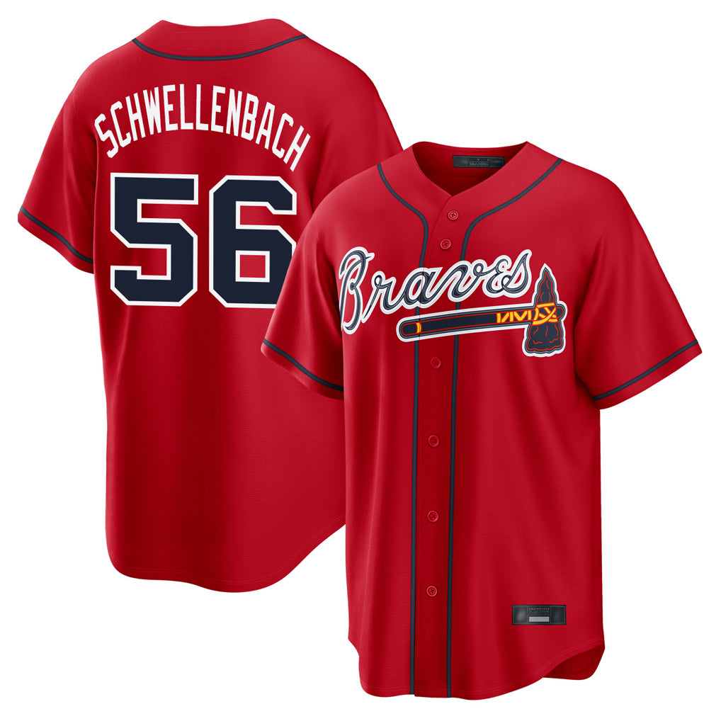 Atlanta Braves #56 Spencer Schwellenbach Player Red BFRAILEY Home Game Stitched Jerseys