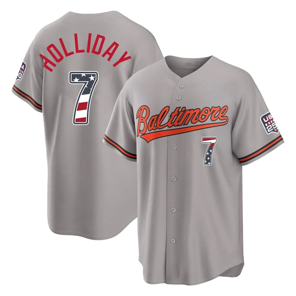 Baltimore Orioles #7 Jackson Holliday Player Gray BFRAILEY USA 250 Fourth of July Home Game Stitched Jerseys