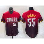 Philadelphia Phillies #55 Ranger Suarez Red BFRAILEY 2024 City Player Number Cool Base Jersey 3