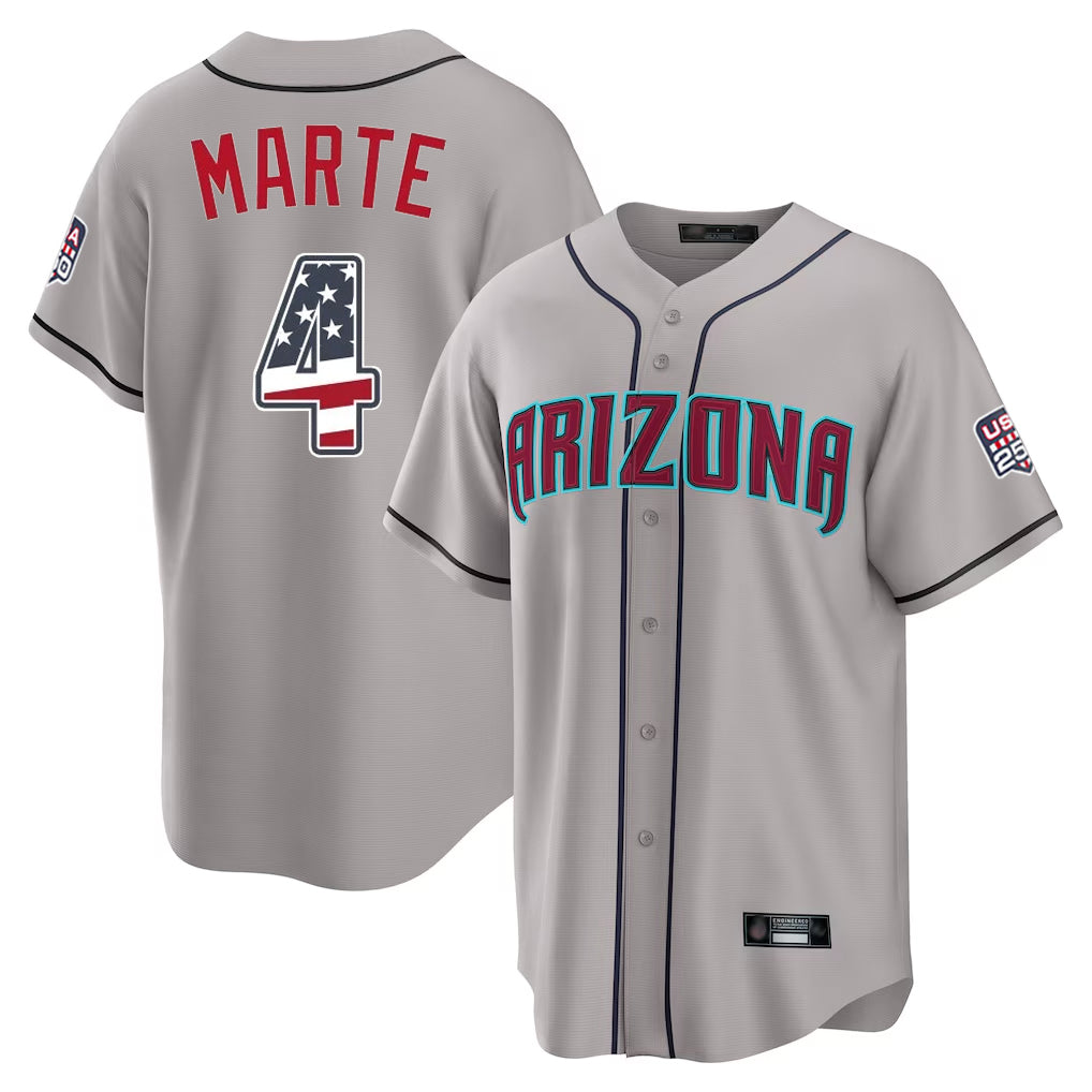 Arizona Diamondbacks #4 Ketel Marte Player Gray BFRAILEY USA 250 Fourth of July Home Game Stitched Jerseys