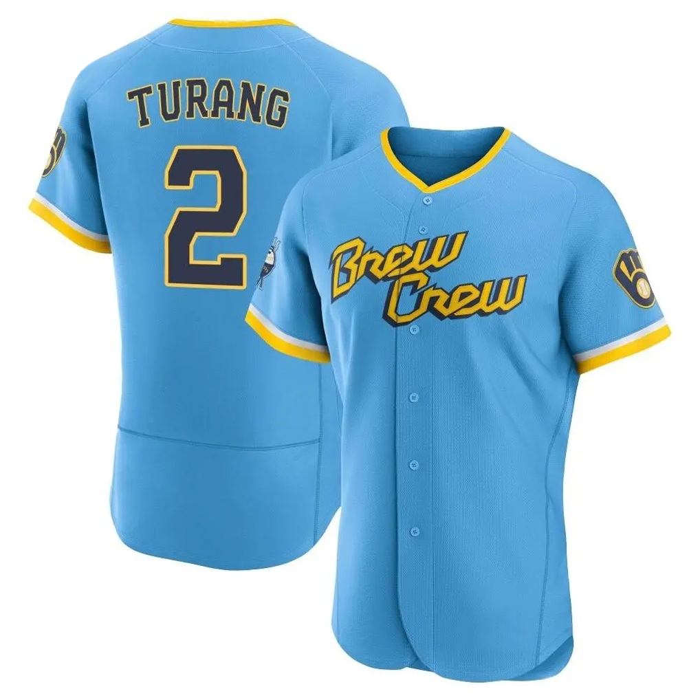 Milwaukee Brewers #2 Brice Turang Player Light Blue BFRAILEY City Connect Home Limited Elite Stitched Jerseys