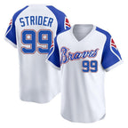 Atlanta Braves #99 Spencer Strider Player White BFRAILEY Throwback Cooperstown Collection T-shirt Game Stitched Jerseys