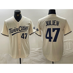 Minnesota Twins #47 Edouard Julien Number Cream BFRAILEY Cool Base Stitched Jersey