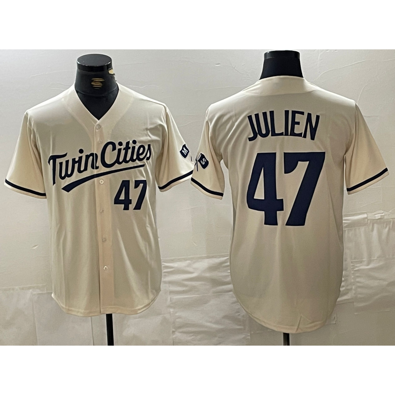 Minnesota Twins #47 Edouard Julien Number Cream BFRAILEY Cool Base Stitched Jersey