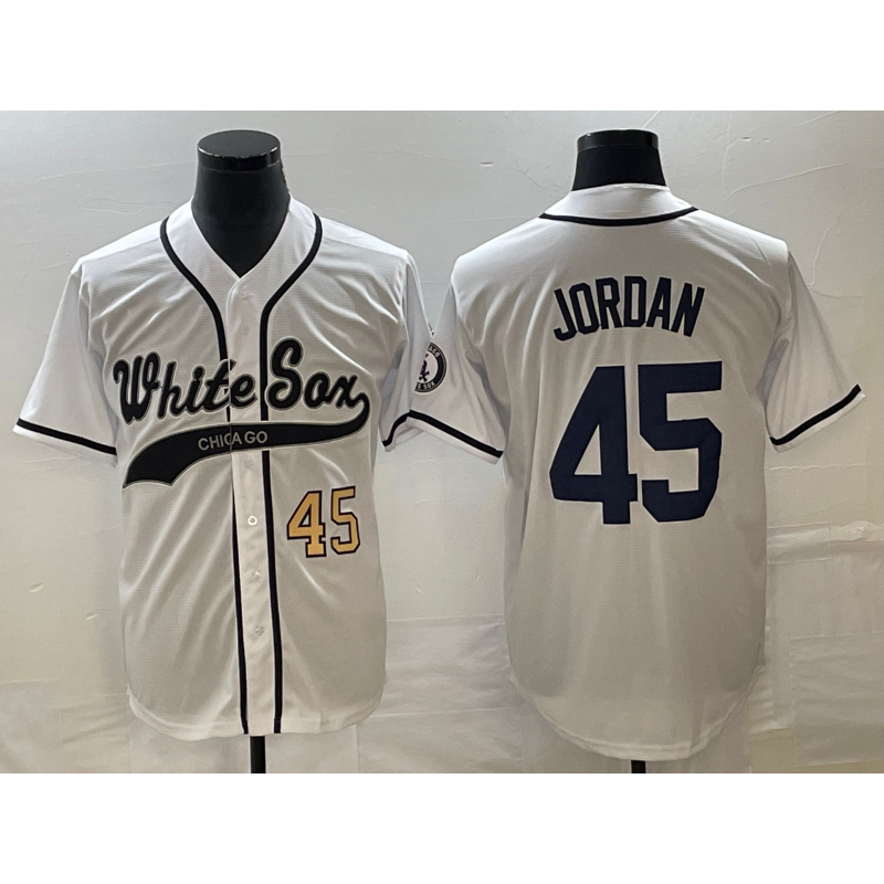 Chicago White Sox #45 Michael Jordan Number White BFRAILEY Cool Base Stitched Jersey
