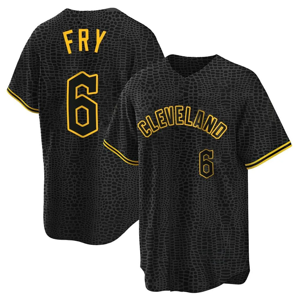 Cleveland Guardians #6 David Fry Player Black BFRAILEY Snake Skin City Home Game Stitched Jerseys