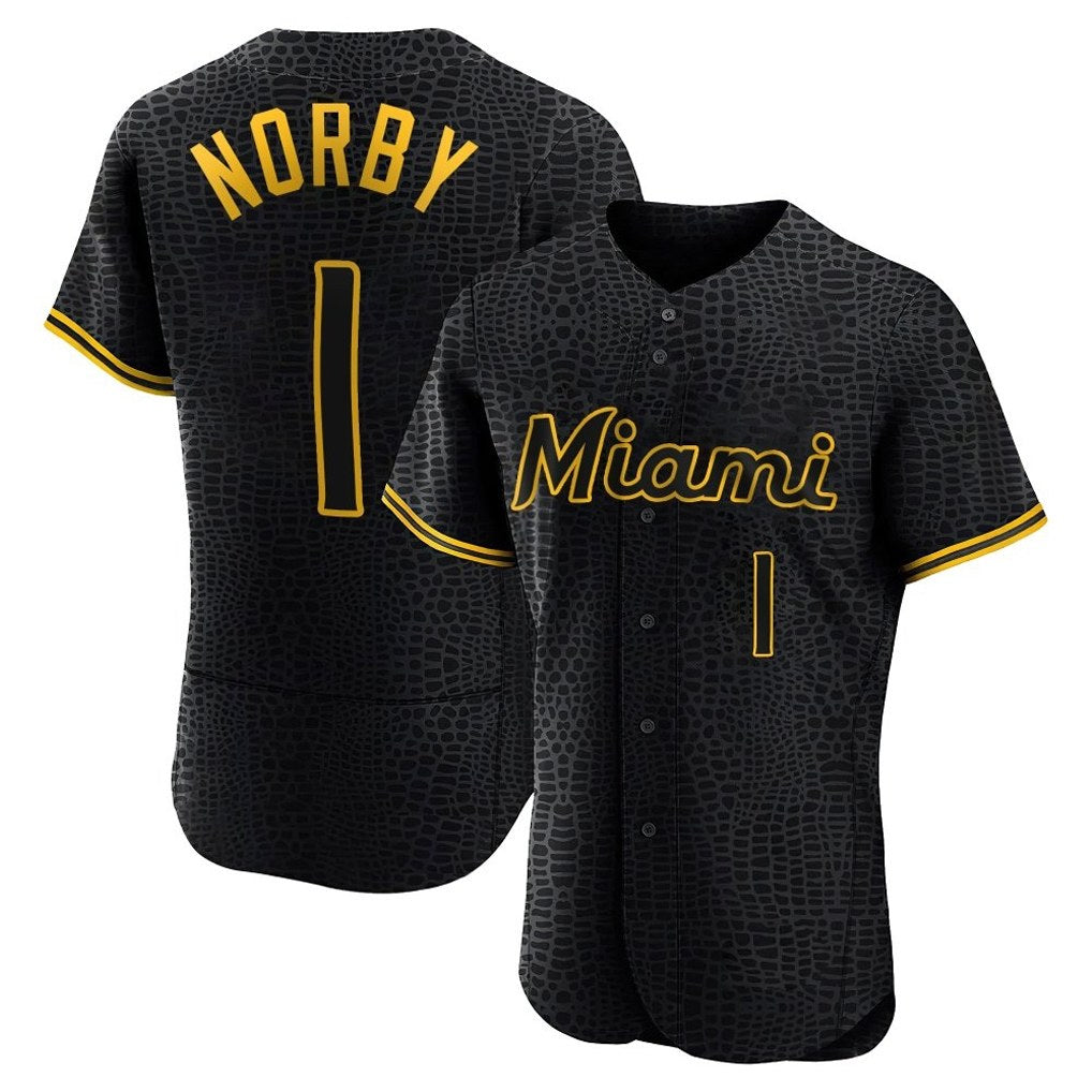 Miami Marlins #1 Connor Norby Player Black BFRAILEY Snake Skin City Home Limited Elite Stitched Jerseys
