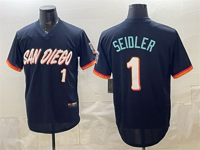 San Diego Padres #1 Peter Seidler Obsidian BFRAILEY 2026 City Connect Stadium Stitched Jersey
