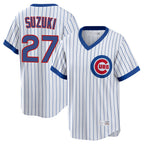 Chicago Cubs #27 Seiya Suzuki Player White BFRAILEY T-shirt Cooperstown Collection Limited Stitched Jerseys