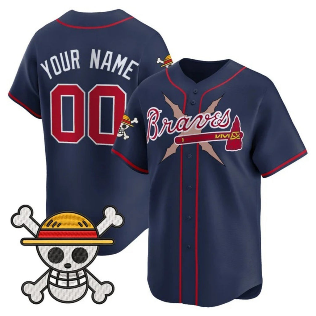 Custom Atlanta Braves x One Piece Navy BFRAILEY Vapor Premier Limited Jersey - Stitched