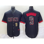Cincinnati Reds #9 Joe Burrow Number Black BFRAILEY 2023 City Connect Cool Base Stitched Jersey 2