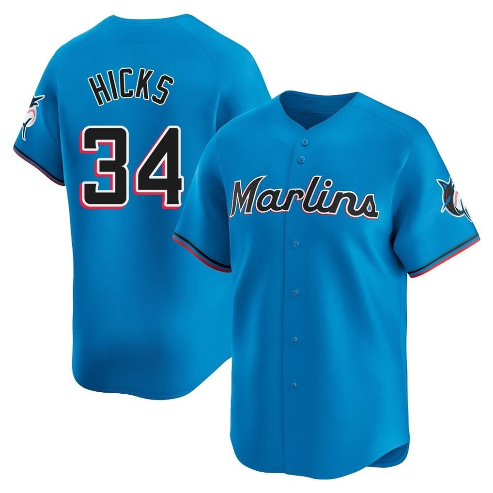 Miami Marlins #34 Liam Hicks Player Blue BFRAILEY Home Limited Stitched Jerseys