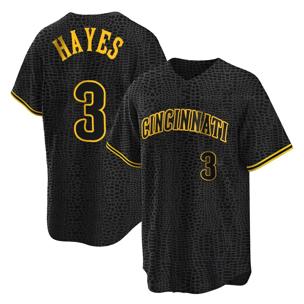 Cincinnati Reds #3 Ke'Bryan Hayes Player Black BFRAILEY Snake Skin City Home Stitched Jerseys