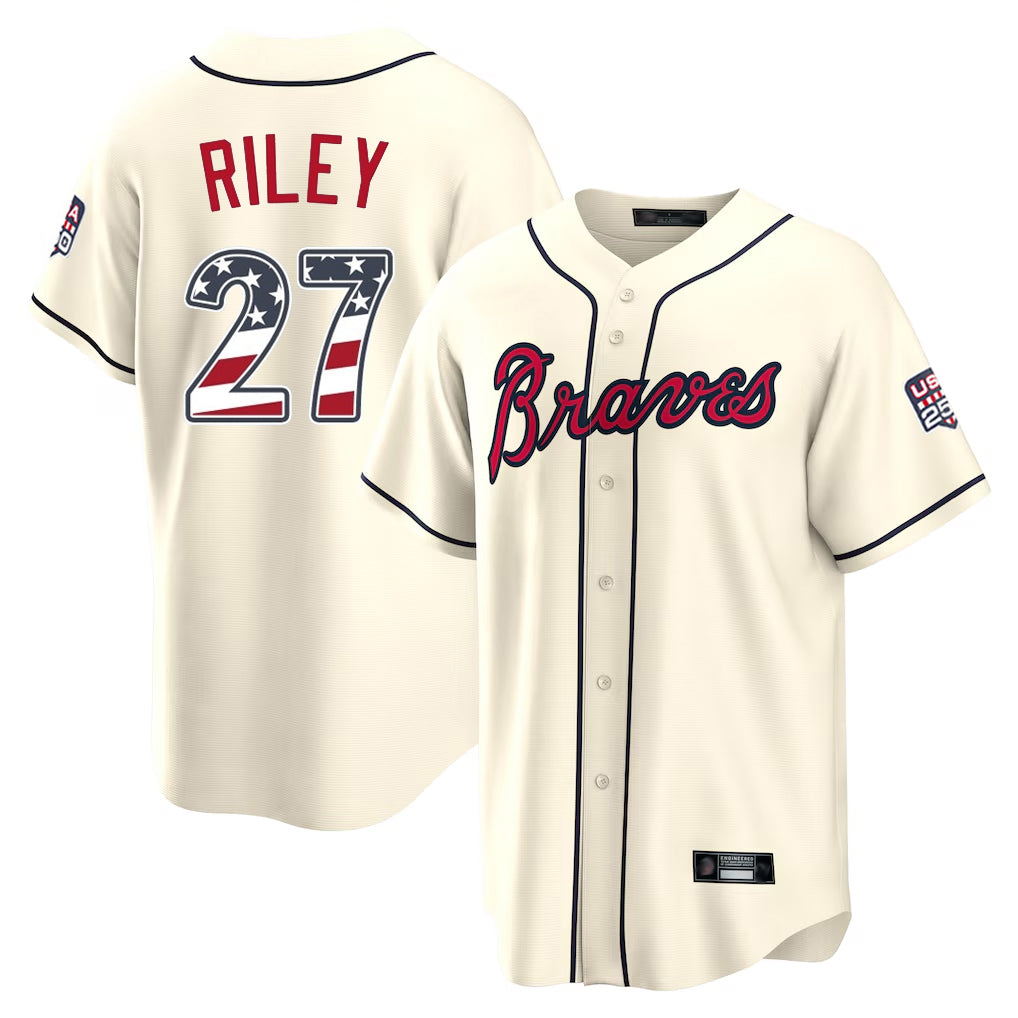 Atlanta Braves #27 Austin Riley Player Cream BFRAILEY USA 250 Fourth Of July Limited Home Game Stitched Jerseys