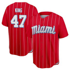 Miami Marlins #47 John King Player Red BFRAILEY City Connect Home Game Stitched Jerseys