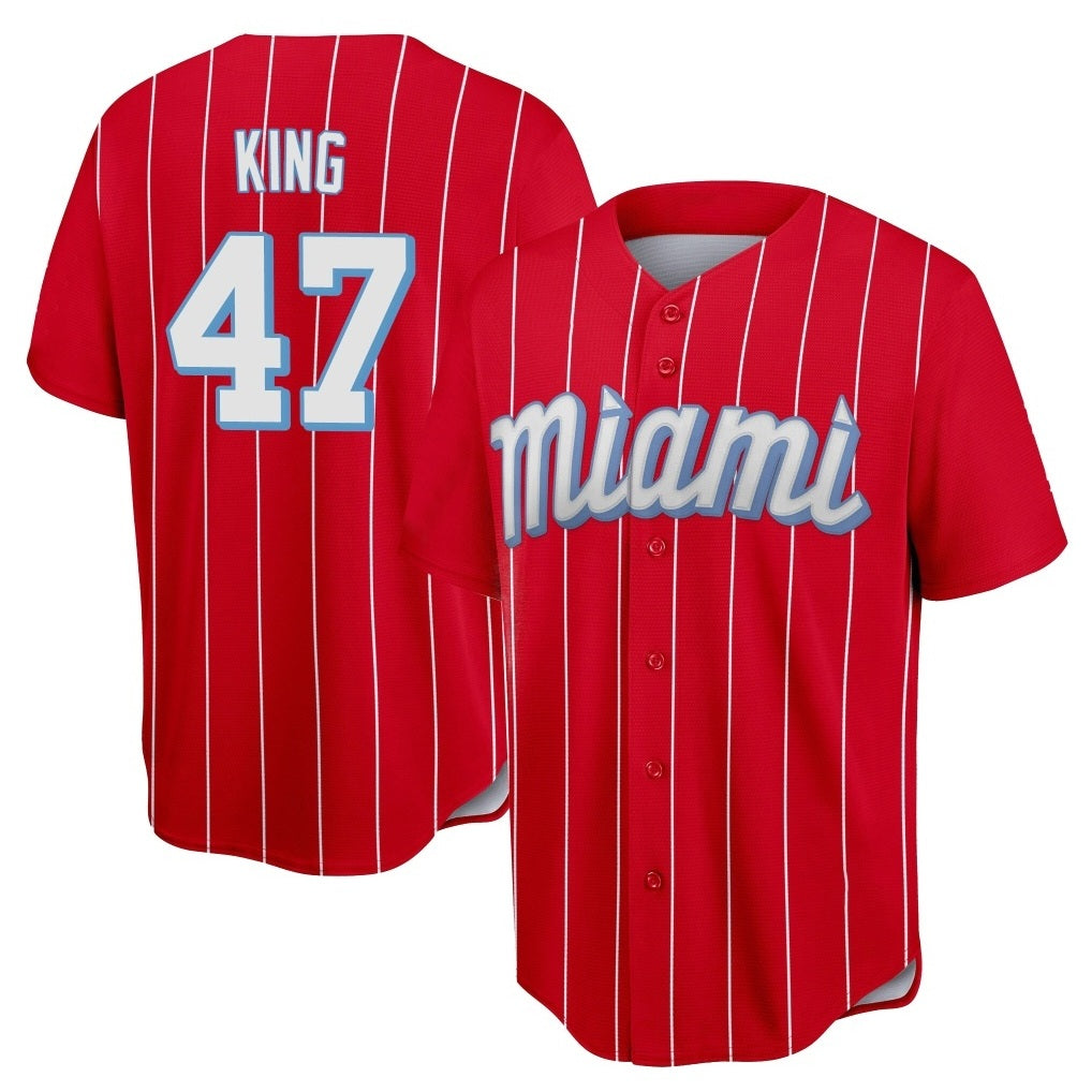 Miami Marlins #47 John King Player Red BFRAILEY City Connect Home Game Stitched Jerseys