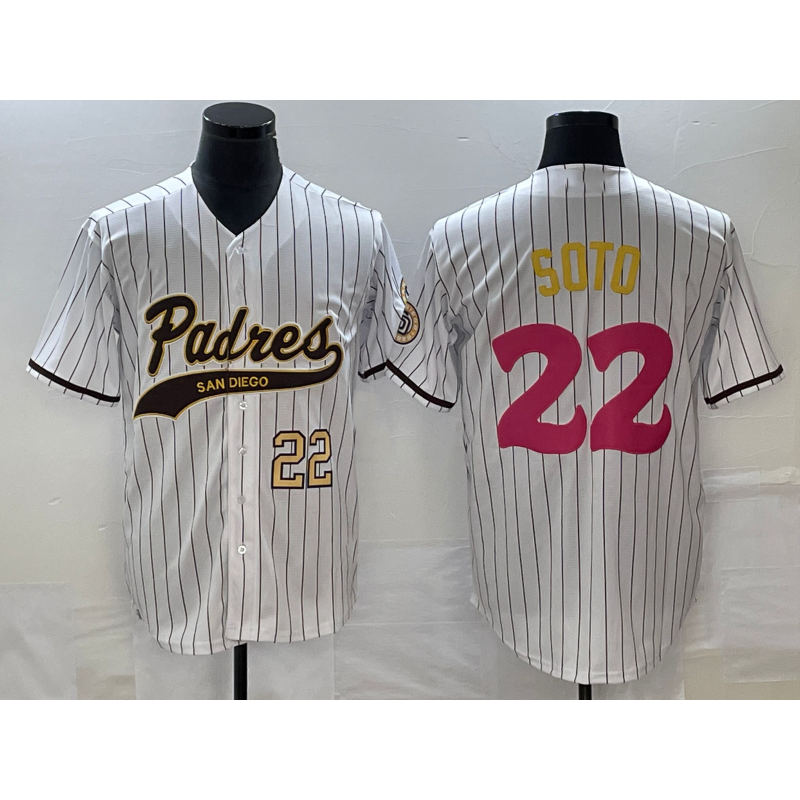 San Diego Padres #22 Juan Soto Number White BFRAILEY Pinstripe 2023 City Connect Cool Base Stitched Jersey