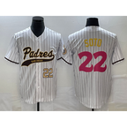 San Diego Padres #22 Juan Soto Number White BFRAILEY Pinstripe 2023 City Connect Cool Base Stitched Jersey