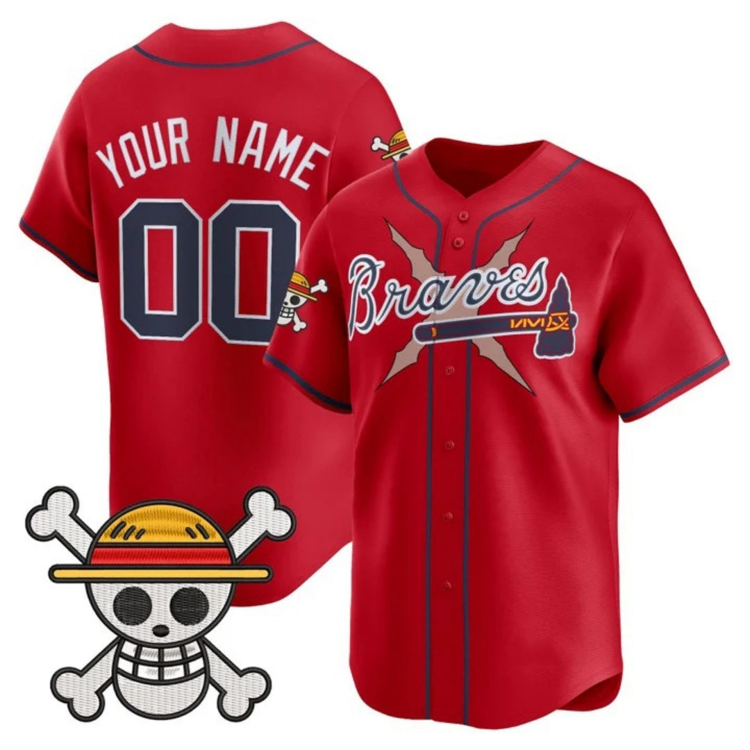 Custom Atlanta Braves x One Piece Red BFRAILEY Vapor Premier Limited Jersey - Stitched