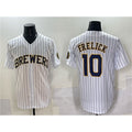 Milwaukee Brewers #10 Sal Frelick White BFRAILEY Pinstripe 2025 With Patch Stitched Jersey