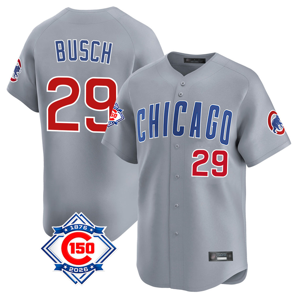 Chicago Cubs #29 Michael Busch Player Gray BFRAILEY Road 150th Anniversary Limited Home Stitched Jerseys