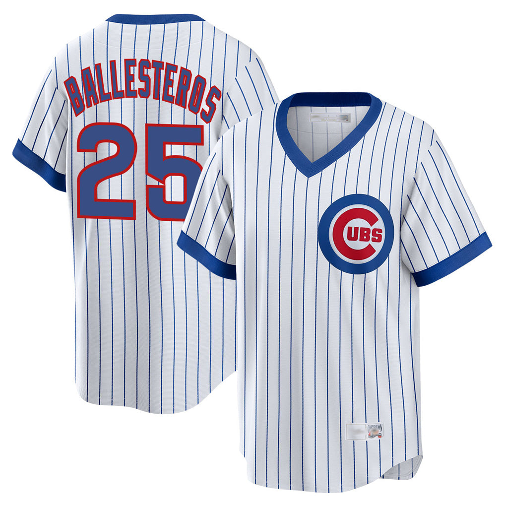 Chicago Cubs #25 Moises Ballesteros Player White BFRAILEY T-shirt Cooperstown Collection Limited Stitched Jerseys