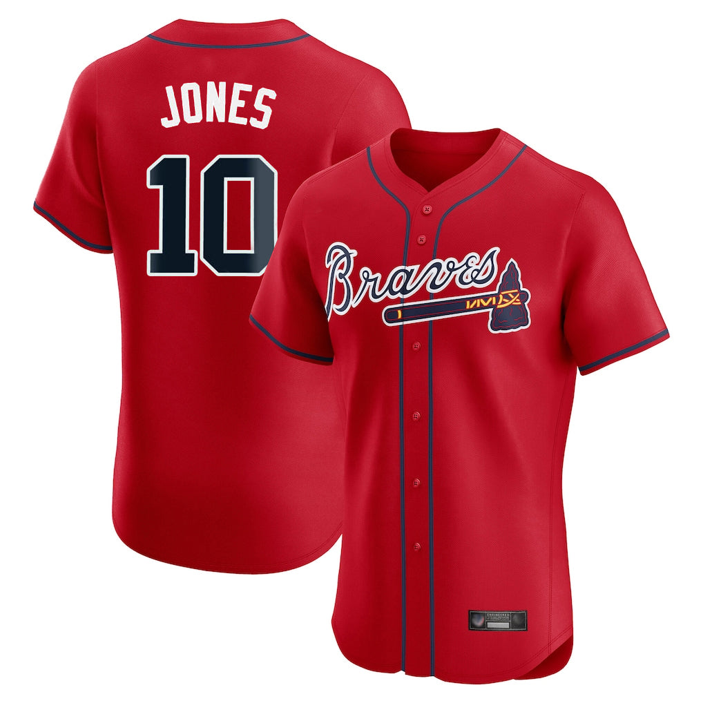 Atlanta Braves #10 Chipper Jones Player Red BFRAILEY Limited Elite Home Game Stitched Jerseys
