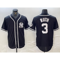 New York Yankees #3 Babe Ruth Black White BFRAILEY Cool Base Stitched Jersey