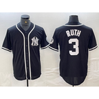 New York Yankees #3 Babe Ruth Black White BFRAILEY Cool Base Stitched Jersey