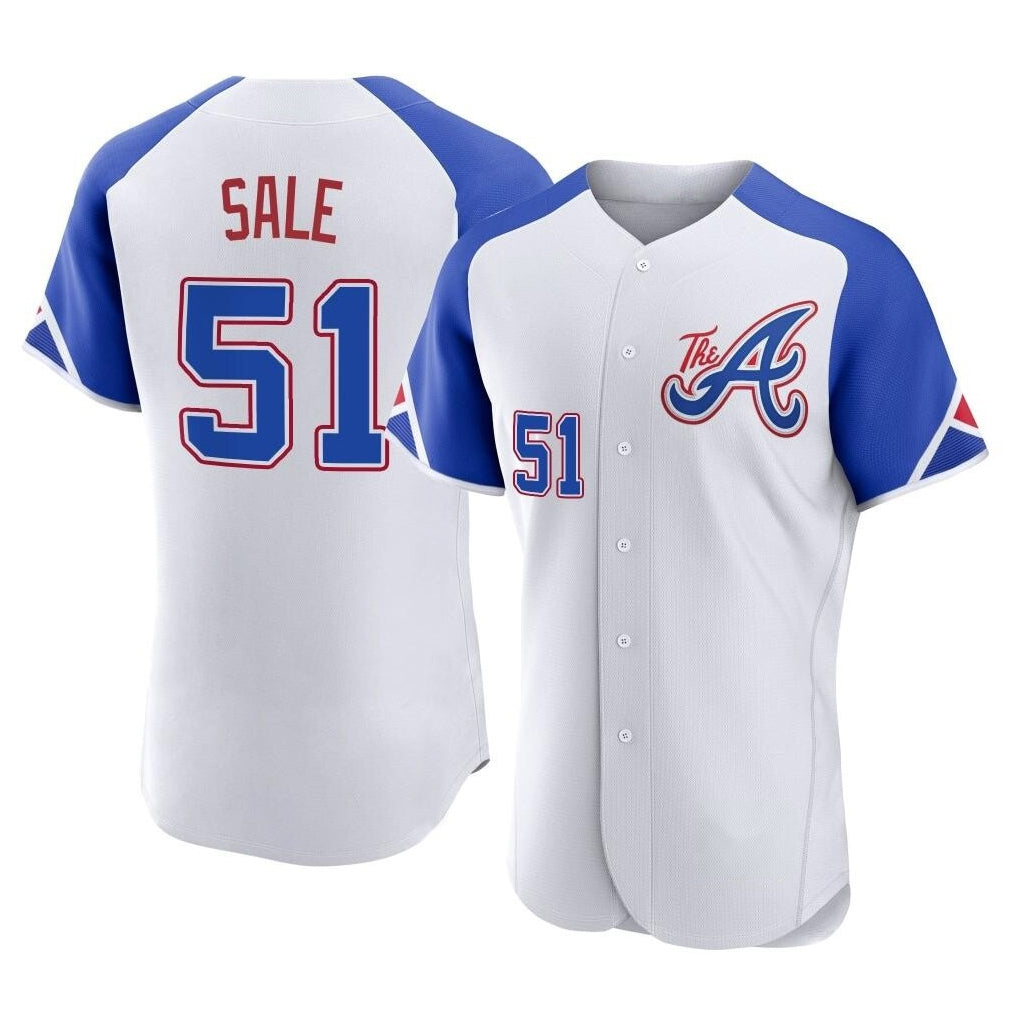 Atlanta Braves #51 Chris Sale Player White BFRAILEY City Connect Limited Elite Home Game Stitched Jerseys